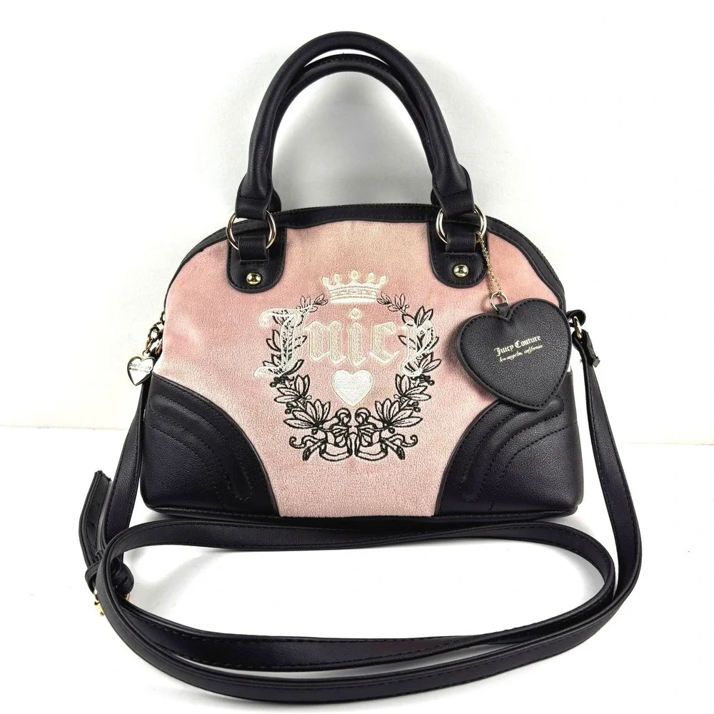 Juicy Couture Satchel Velour Satchel Pink Black Crossbody Bag Y2K Barbiecore